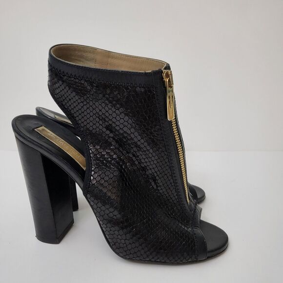 MICHAEL KORS Womens 8.5 / 39 Bootie Sandals Snakeskin Black Leather Gold Zipper - Picture 1 of 9